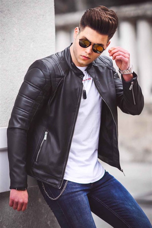 Madmext Black Leather Jacket 9099