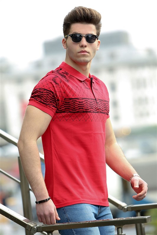 Madmext Red Printed Polo Shirt for Men 3057