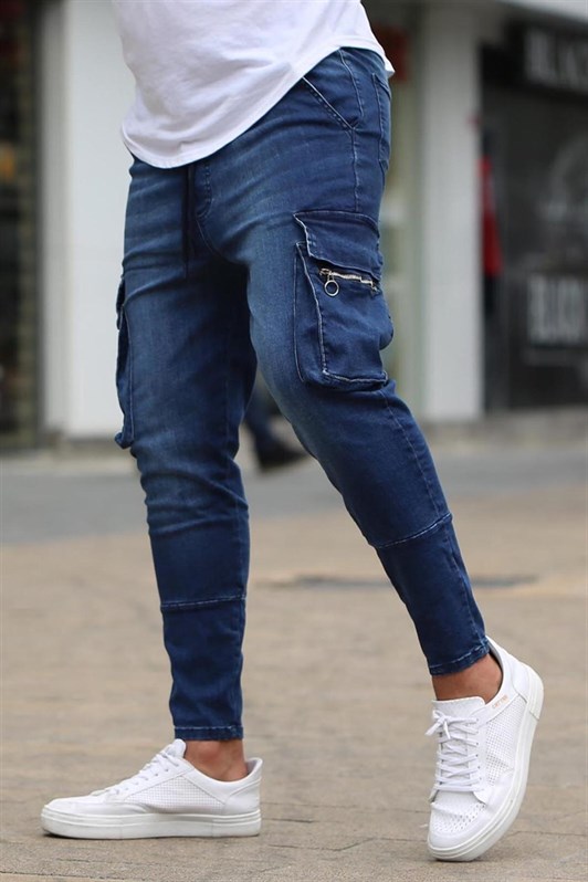 Madmext Navy Blue Cargo Jogger Jean