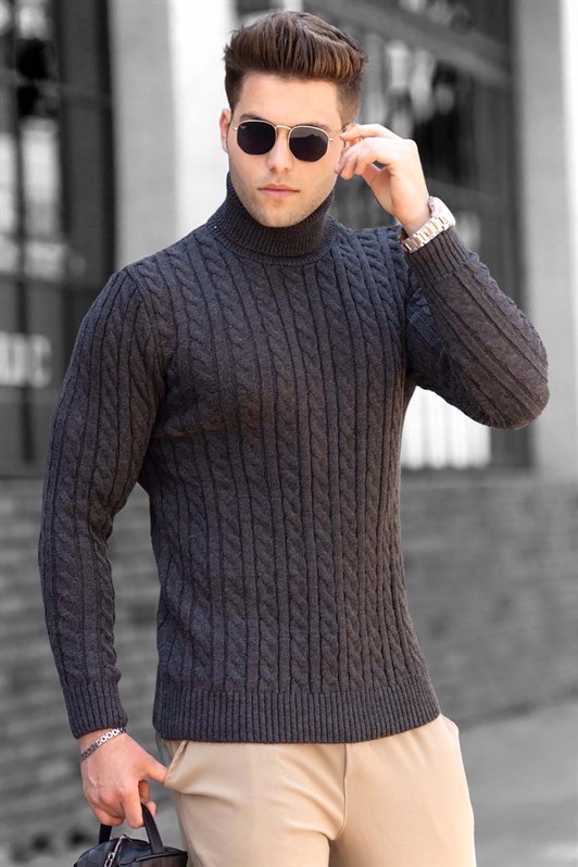 Madmext Black Anthracite Jumper with Roll Neck 4654