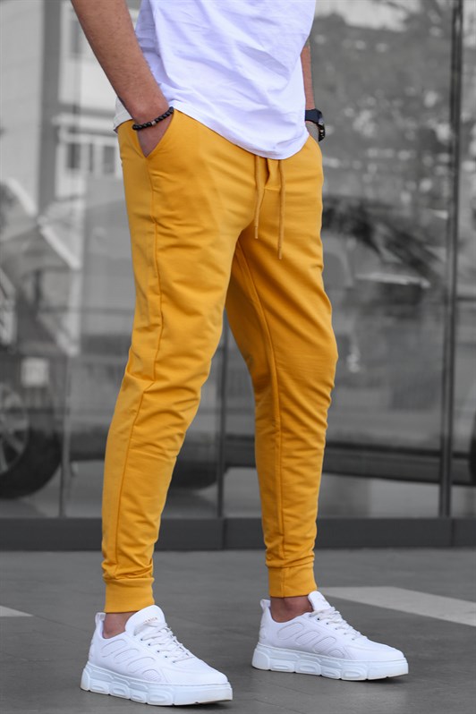 Madmext Men Elastic Bottom Yellow Sweatpants 4821