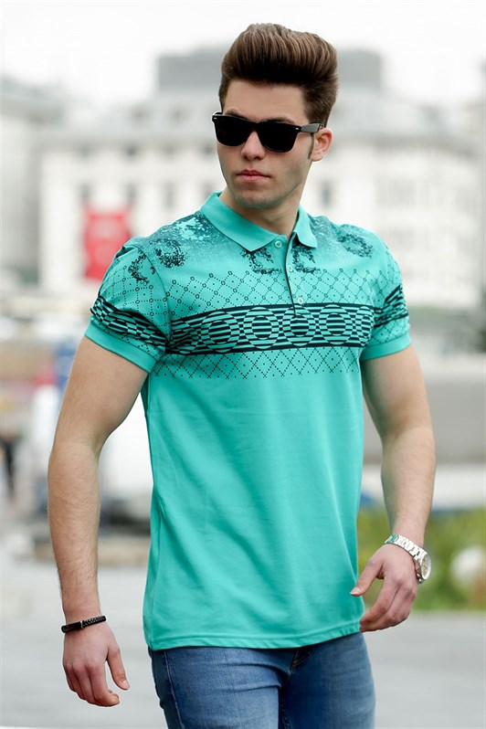 Madmext Green Printed Polo Shirt for Men 3057