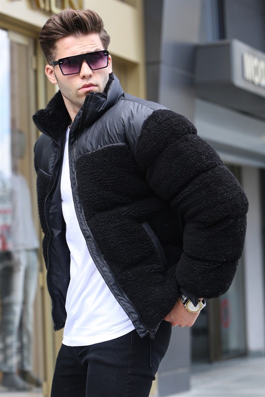 Black fur puffer hotsell