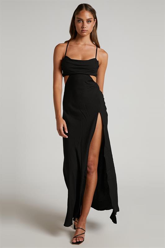 Siyah Uzun Dekolteli Kadın Elbise - Madmext