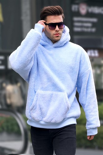 Baby Blue Fur Hoodie Sweatshirt Madmext