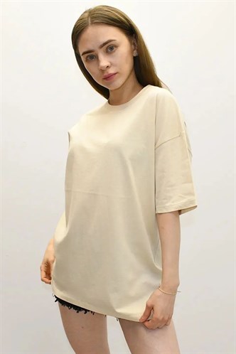 Printed Oversize Beige T-Shirt -- Mad Girls -- Madmext