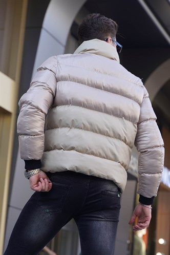 Beige Swan Neck Puffer Jacket -- Madmext