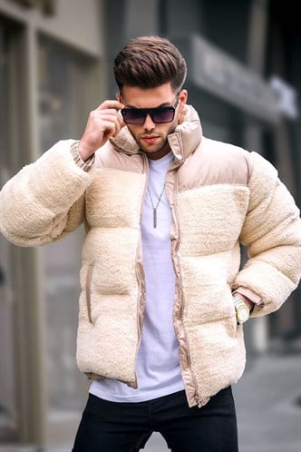 Beige Puffer Fur Jacket 5793