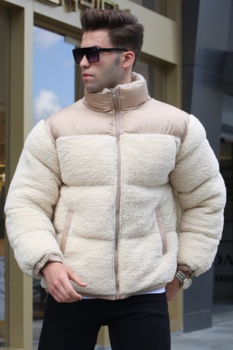 Bej Peluş Şişme Mont 5793