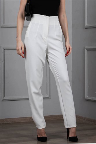 Beyaz Yüksel Bel Boru Paça Kadın Pantolon MG1667