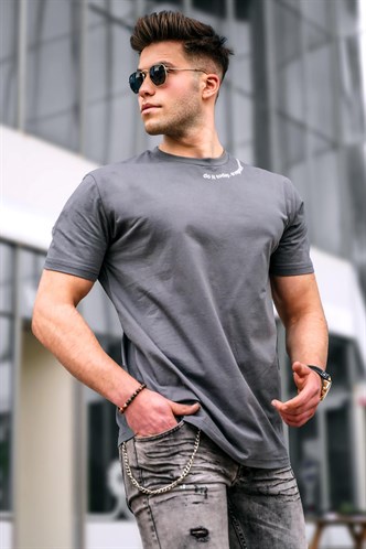 Men Basic Smoke Gray T-Shirt -- Madmext