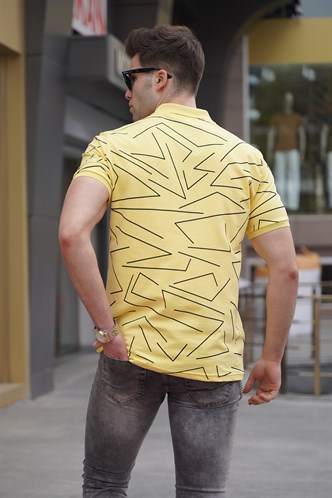 Erkek Polo Yaka Sarı Desenli Tişört 5817
