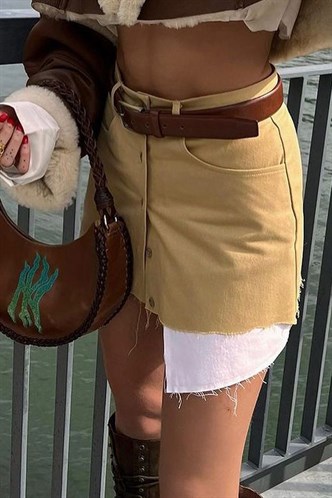 Women Beige Basic Mini Skirt