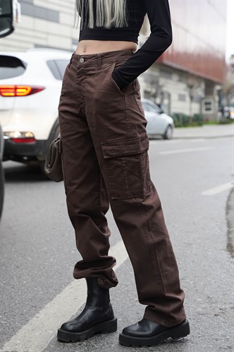 Kahverengi Cep Detaylı Kargo Pantolon MG1602