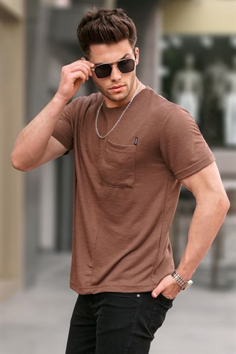 Men Brown Basic T-Shirt -- Madmext