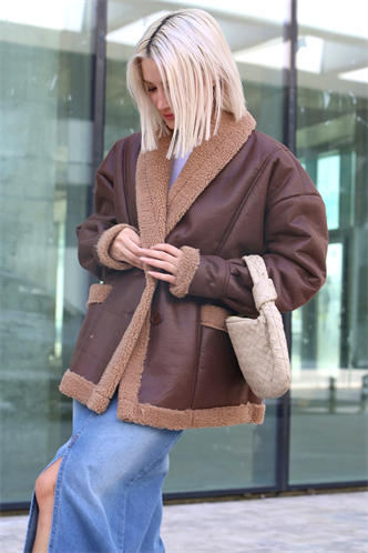 Mad Girls Camel Suede Leather Coat MG1329