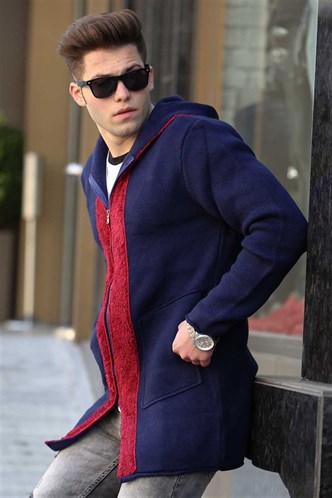 Madmext Navy Blue Cardigan with Hooded 2827