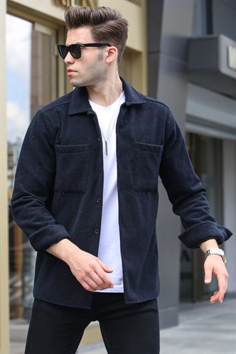 Lacivert Regular Fit Oduncu Yün Gömlek 5557