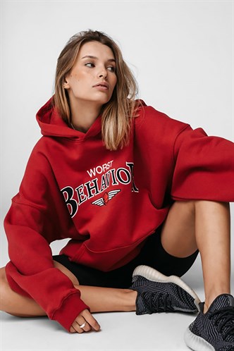 MODAGEN Women's Red New York USA Printed Hooded Oversize Sweatshirt -  Trendyol