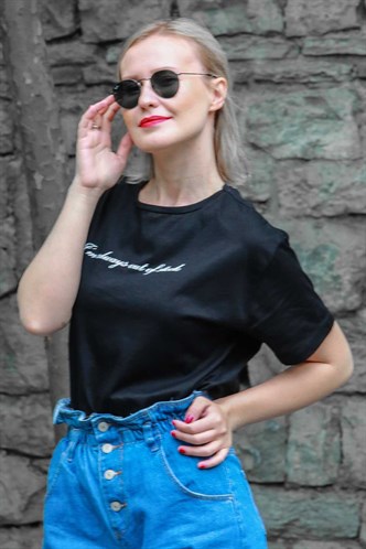 Mad Girls Siyah Baskılı Tişört MG457