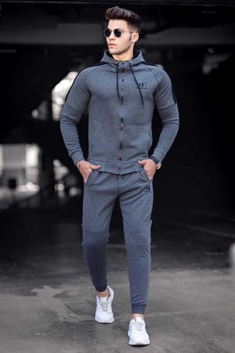 Madmext Anthracite Printed Men Tracksuit Set 4671