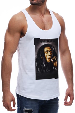 Madmext Baskılı Beyaz Bob Marley Atlet 2632