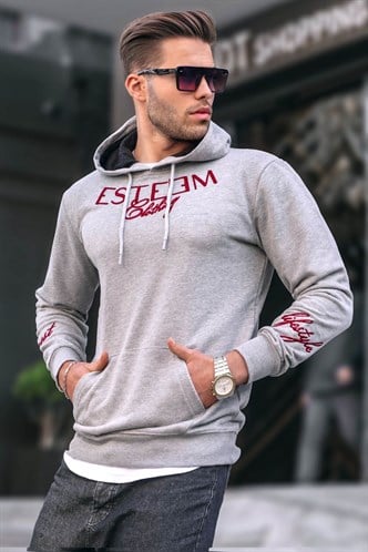 Madmext Baskılı Gri Kapşonlu Sweatshirt 4402