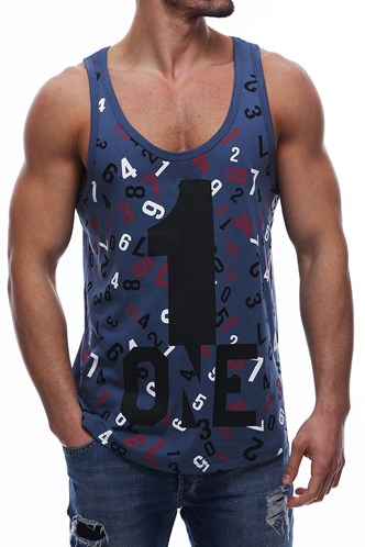 Sleeveless T-Shirt In Printed Indigo 2626