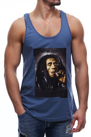 Madmext Baskılı İndigo Bob Marley Atlet 2634