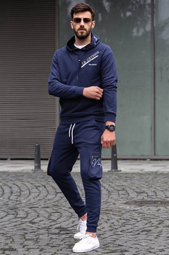 Madmext Navy Blue Printed Tracksuit 44314224