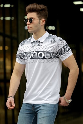 Madmext White Printed Polo Shirt for Men 3057
