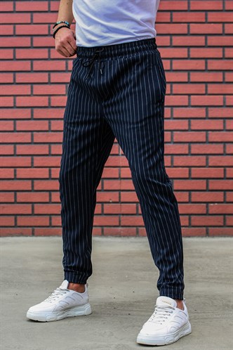 Madmext Navy Blue Striped Trousers Mad4084