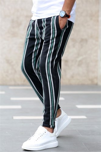 Madmext Black-Khaki Striped Sweatpants 4086