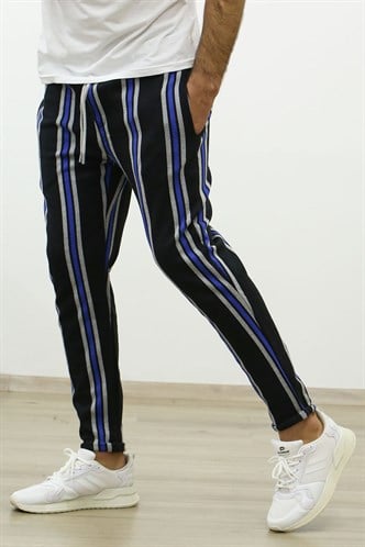 Madmext Black-Blue Striped Sweatpants 4086