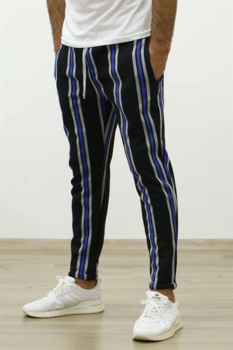 Madmext Black-Blue Striped Sweatpants 4086
