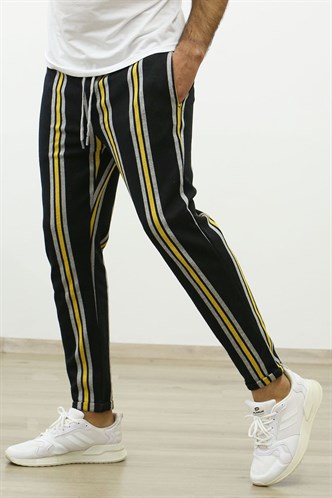 Madmext Black-Yellow Striped Sweatpants 4086