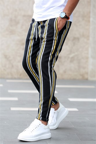 Madmext Black-Yellow Striped Sweatpants 4086