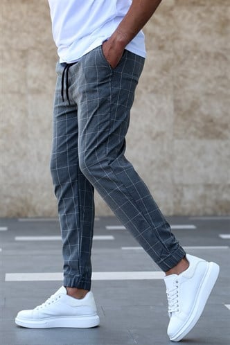 Madmext Dark Grey Checked Trousers Mad4081