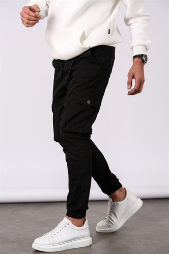 Madmext Erkek Sİyah Slim Fİt Kargo Cep Likralı Jogger Pantolon 5695