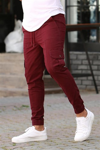 Buy Kate & Oscar Solid Side Pocket Slim Fit Cargo Pant Maroon for