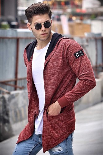 Madmext Claret Red Cardigan with Hooded 2223