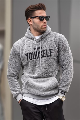 Madmext Kapşonlu Peluş Sweatshirt Gri 4390