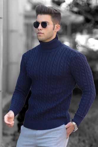 Madmext Navy Blue Jumper with Roll Neck 4654