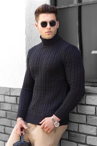 Madmext Black Jumper with Roll Neck 4654