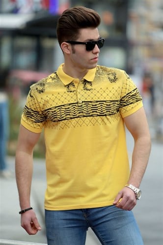 Madmext Yellow Printed Polo Shirt for Men 3057