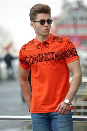 Madmext Orange Printed Polo Shirt for Men 3057
