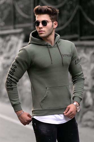 Madmext Yeşil Baskılı Kapşonlu Sweatshirt 4392