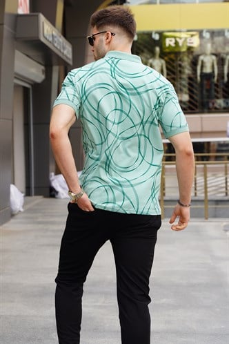 Mint Yeşili Desenli Polo Yaka Tişört 5873