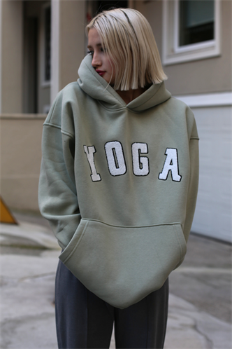 Mint Yeşili Nakışlı Kapüşonlu Sweatshirt MG1580