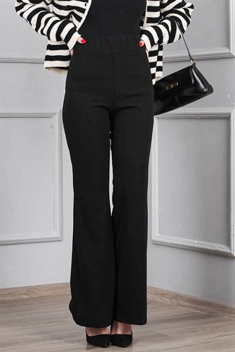 Siyah Beli Lastikli Kadın İspanyol Paça Pantolon MG1669
